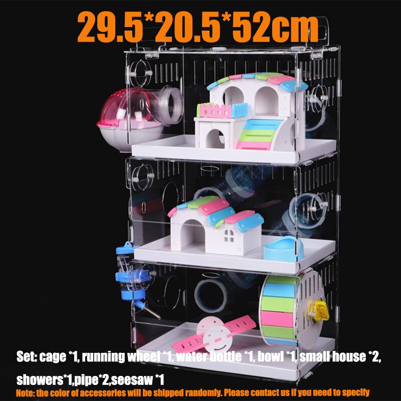 Transparent acrylique Hamster maison petite Cage pour animaux de compagnie surdimensionné Villa cobaye base Cage jouet fournitures paquet nid avec le tuyau