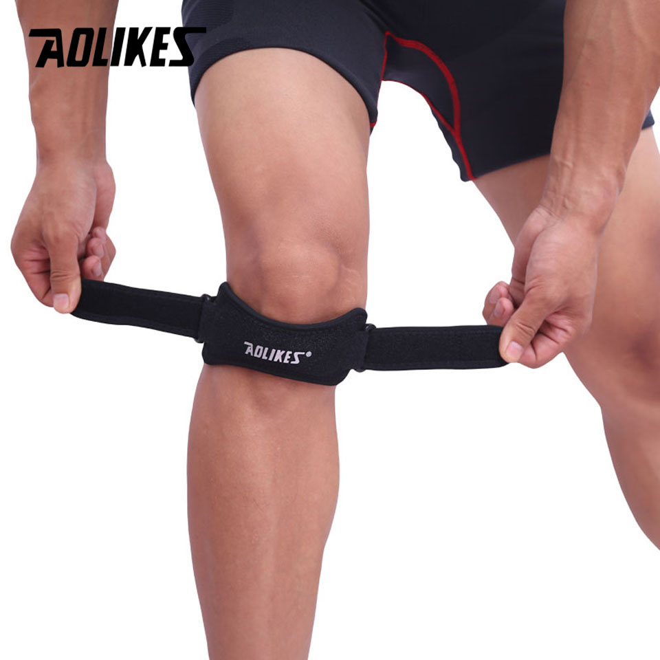 AOLIKES-rodillera ajustable para deportes al aire libre, soporte de rodilla para correr, funda para rótula, gorra de protección, estabilizador de baloncesto, previene daños, 1 ud.: Negro