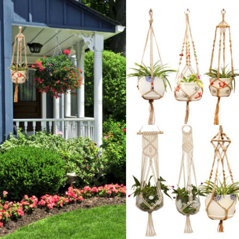 Hemp Rope Large Pot Holder Macrame Plant Hanger Hemp Rope Braided Hanging Planter Basket