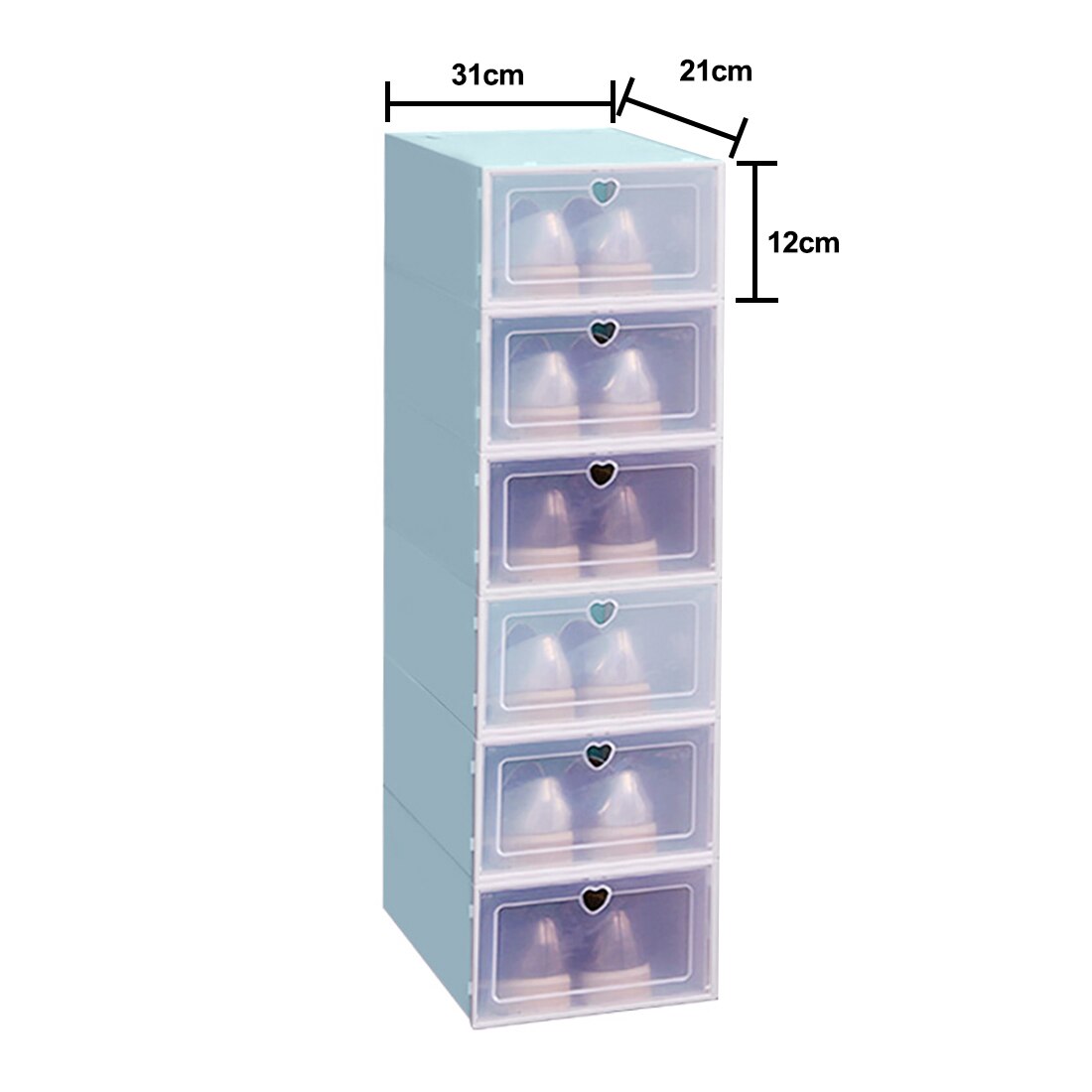 Transparent shoe box storage shoe boxes thickened dustproof shoes organizer box can be superimposed combination shoe cabinet: 6pcs Blue S