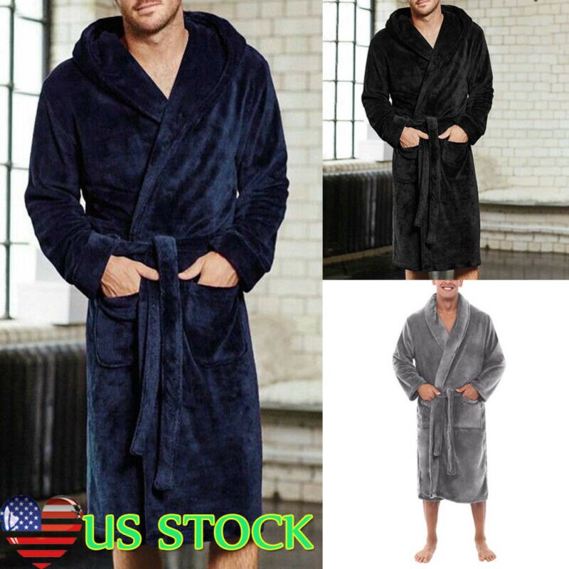 Goocheer menns varme vinterkåper tykk forlenget plysj sjal badekåpe kimono hjemmeklær langermet kappe kåpe peignoir homme