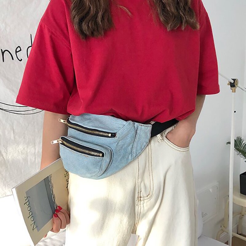 Casual Denim Rits Taille Tassen Voor Vrouwen Mode Borst Tas Grote Capaciteit Reizen Schoudertas Vrouwelijke Eenvoudige Wilde Crossbody Handtas