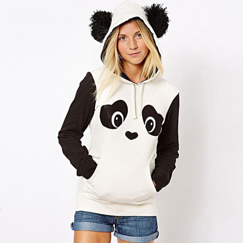Søde panda hoodies efterår sweatshirt kvinder pullover kvindelige dejlige panda print sweatshirts til damer efterår hoodies pull femme