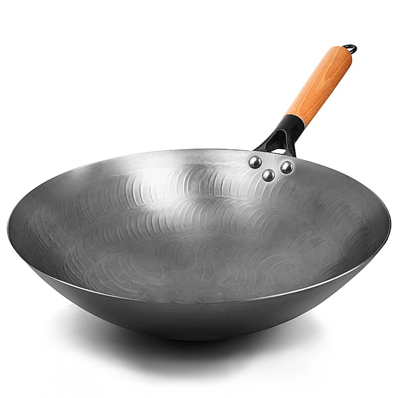 Jernwok traditionelle håndlavede jernwok non-stick pan ikke-belægning gaskomfur køkkengrej: Pande / 32cm
