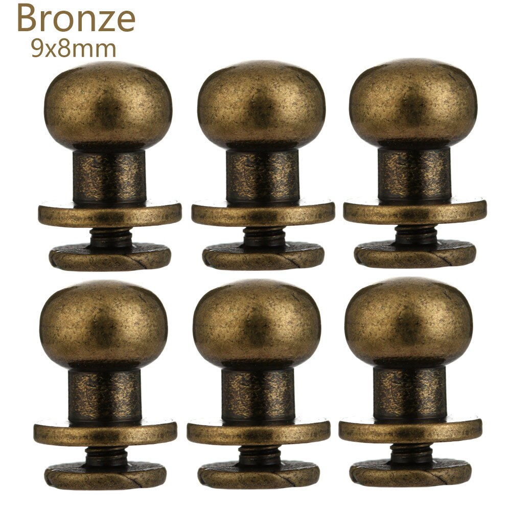 10Pcs/Pack Monk Head Screws Leather Craft Belt Wallet Solid Brass Nail Rivets Screws Bags Tacks Clothes Accessories: bronze 9X8mm