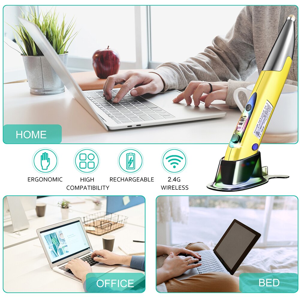 2.4GHz USB Bluetooth-compatible Air Mouse Wireless Optical Pen Mouse for PC Tablet Laptop Computer Ergonomic Mice Silent