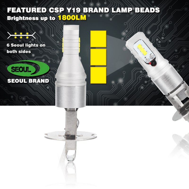 Gzkafolee 2 stuks  h3 led  h1 auto mistlamp lamp 1800lm 12v wit 6500k csp  y19 chip