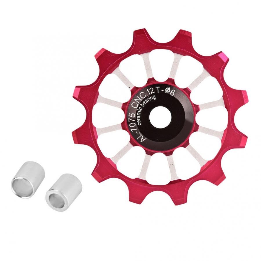 12T Bike Rear guide wheel Ceramic Jockey Wheel Bearing Aluminum Alloy Bicycle Bike Rear Derailleur Pulley Guide Wheel bike parts: Red
