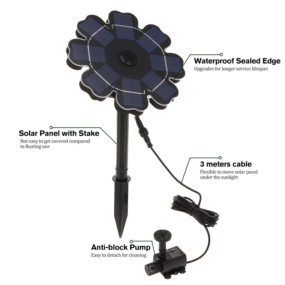 Solar Fountain Pump for Bird Bath Flower Shaped Solar Panel with Stake 7.7"/2.5W Solar Powered Sprinkler Fountain Pump
