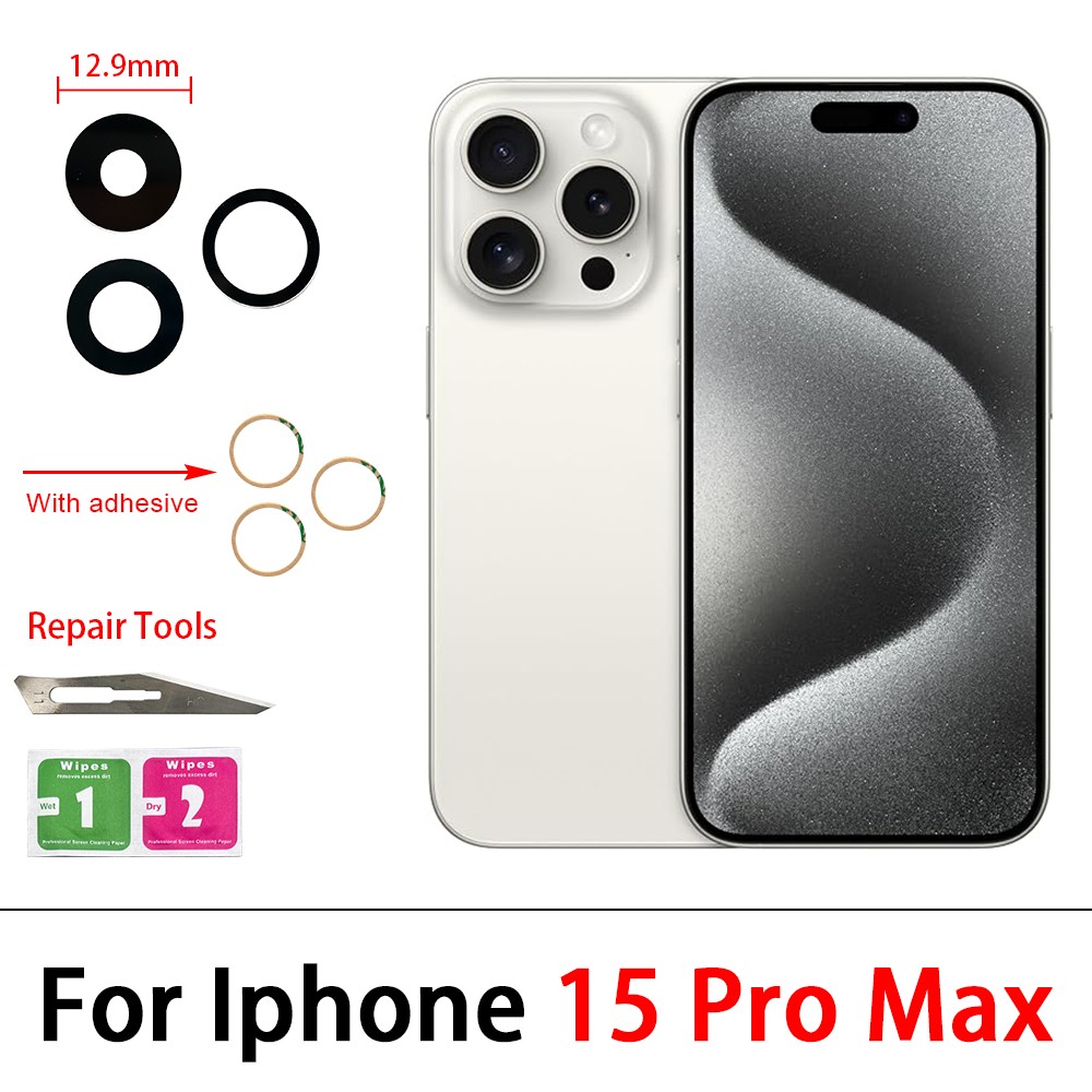 2Pcs，Rear Back Camera Glass Lens For IPhone 15 14 Plus 13 12 mini 11 Pro Max Camera Glass With Glue Adhesive Sticker Repair Tool: Yellow