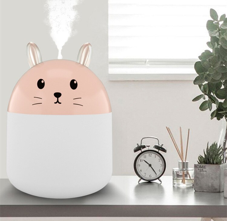 Schattige Konijn Mini Luchtbevochtiger 250Ml Aroma Etherische Olie Diffuser Voor Home Auto Usb Fogger Mist Maker Met Led night Lamp