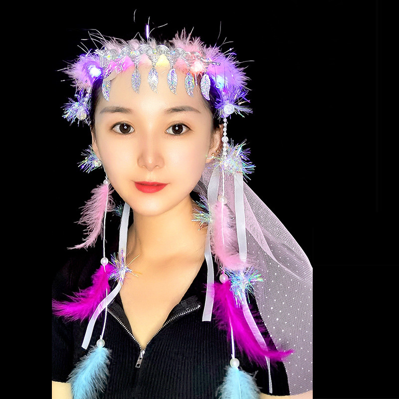 LED Flower Tulle Veil Headband Light Wreath Crown Women Girl Glow Party First Communion Wedding Luminous Festival Costume