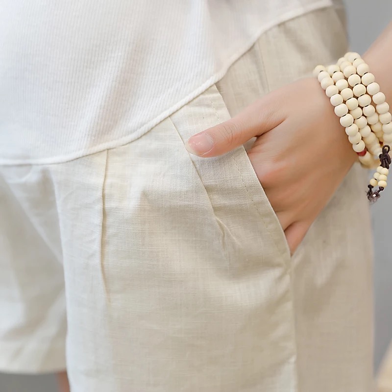 Short de maternité de , taille élastique, en coton et lin, vêtements pour femmes enceintes, pantalons courts de grossesse, tendance été