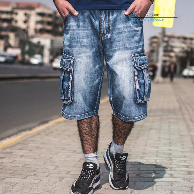 Jeans Männer Sommer Modis Multi-Tasche männer Blau Denim kurze Hose Streetwear verlieren Große Größe Gerade Denim kurze Hose: 44