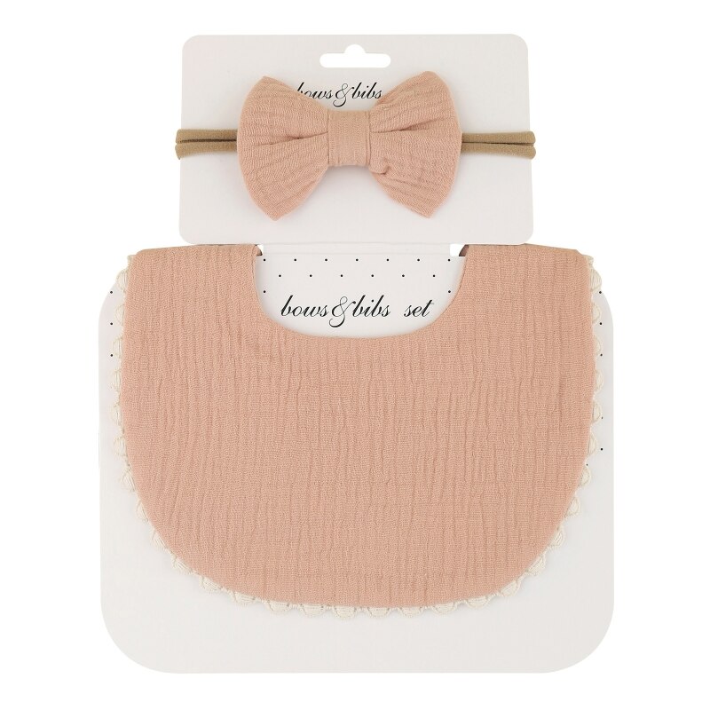 Baby Bib Feeding Smock Bowknot Hair Band Set Saliva Towel Bandana Elastic Bows Headband Infants Burp Cloth Headwear D5QA: H502D20set