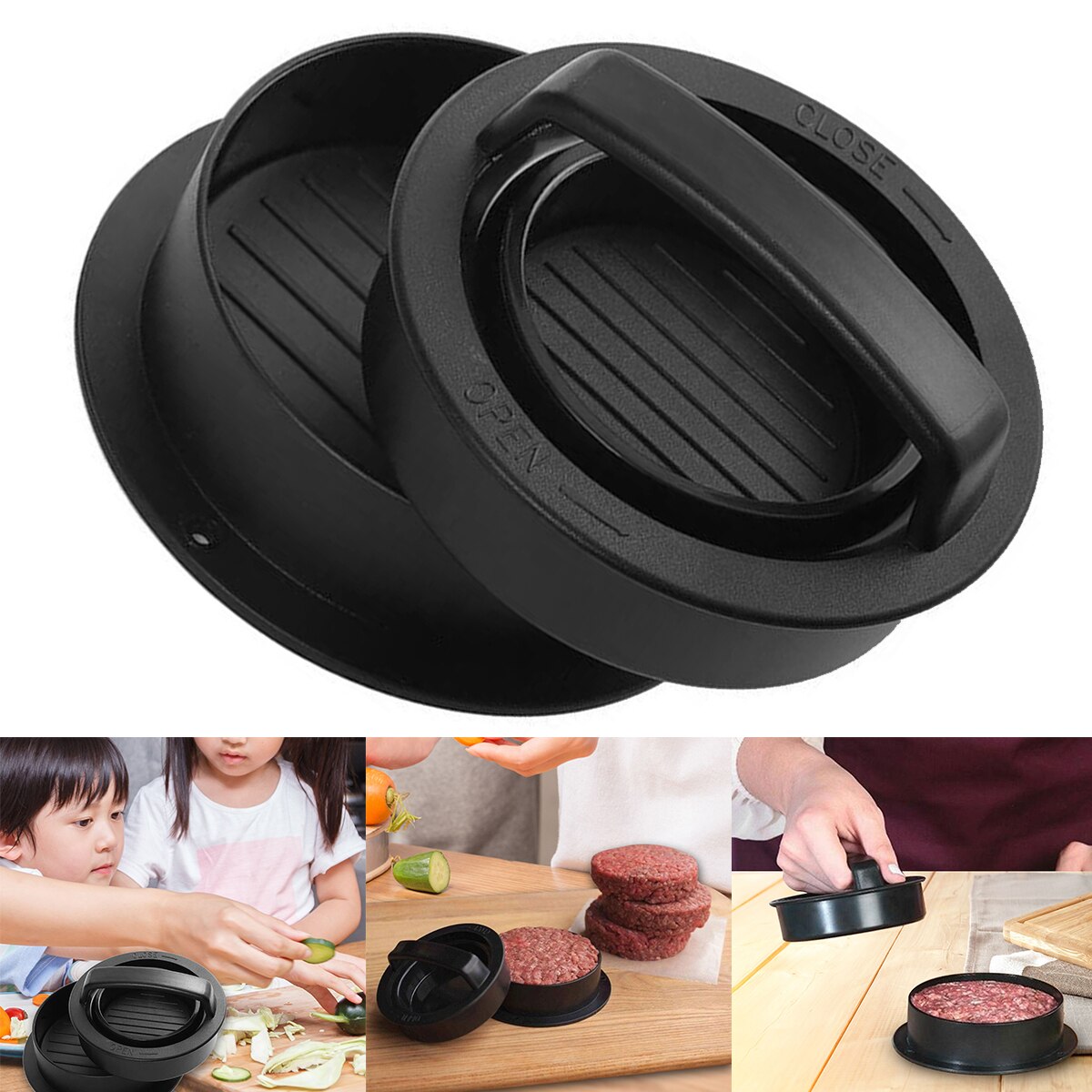 3-in-1 Non-stick Kitchen Stuffed Burger Maker Press Round Shape Hamburger Meat Maker Hamburger Patty Maker and Sliders