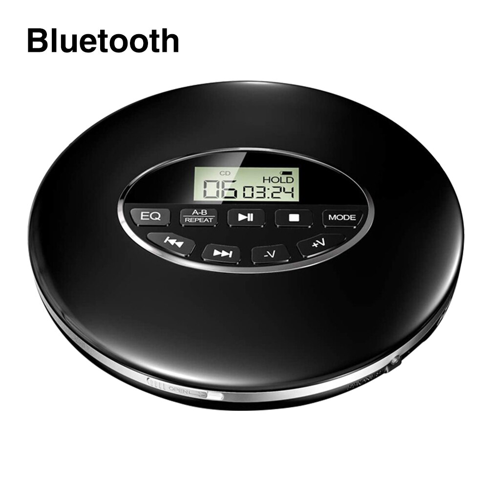Lecteur CD Portable à piles petit lecteur USB multifonctionnel rond avec écran LCD Support de musique de voiture compacte carte TF: Black Bluetooth