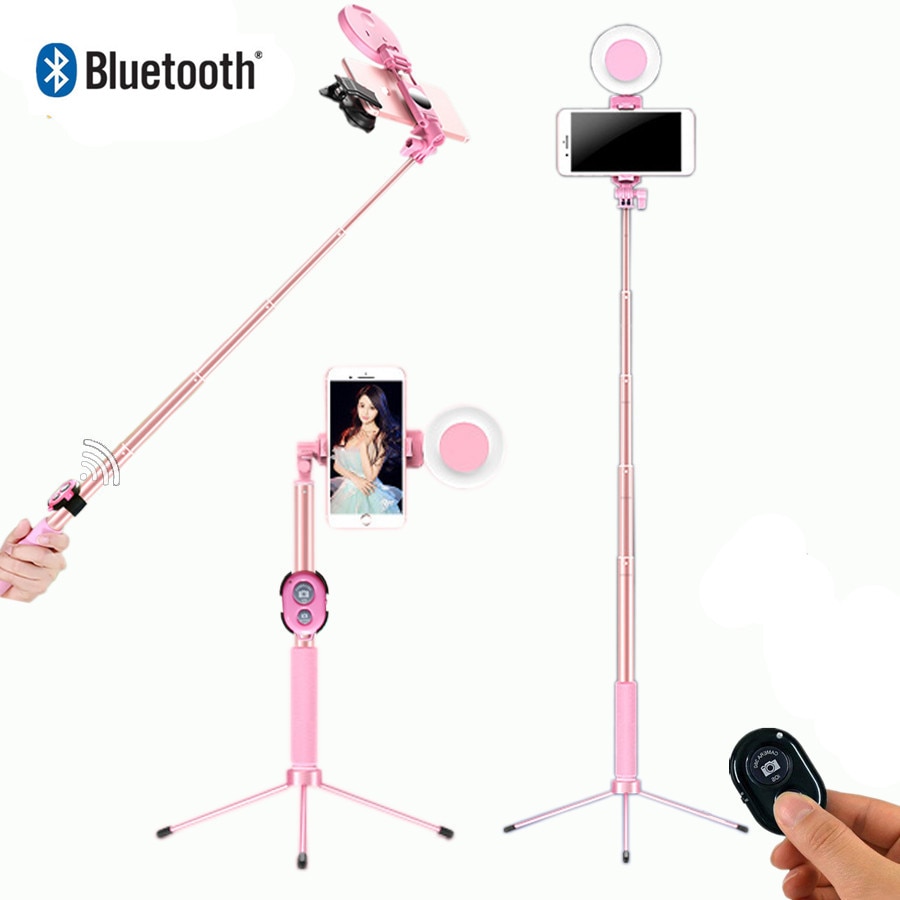 Selfie Stick LED Ring light Extendable live Tripod 1.7m Stand 4 in 1 With Monopod Phone Mount for iPhone X 8 Android smartphone