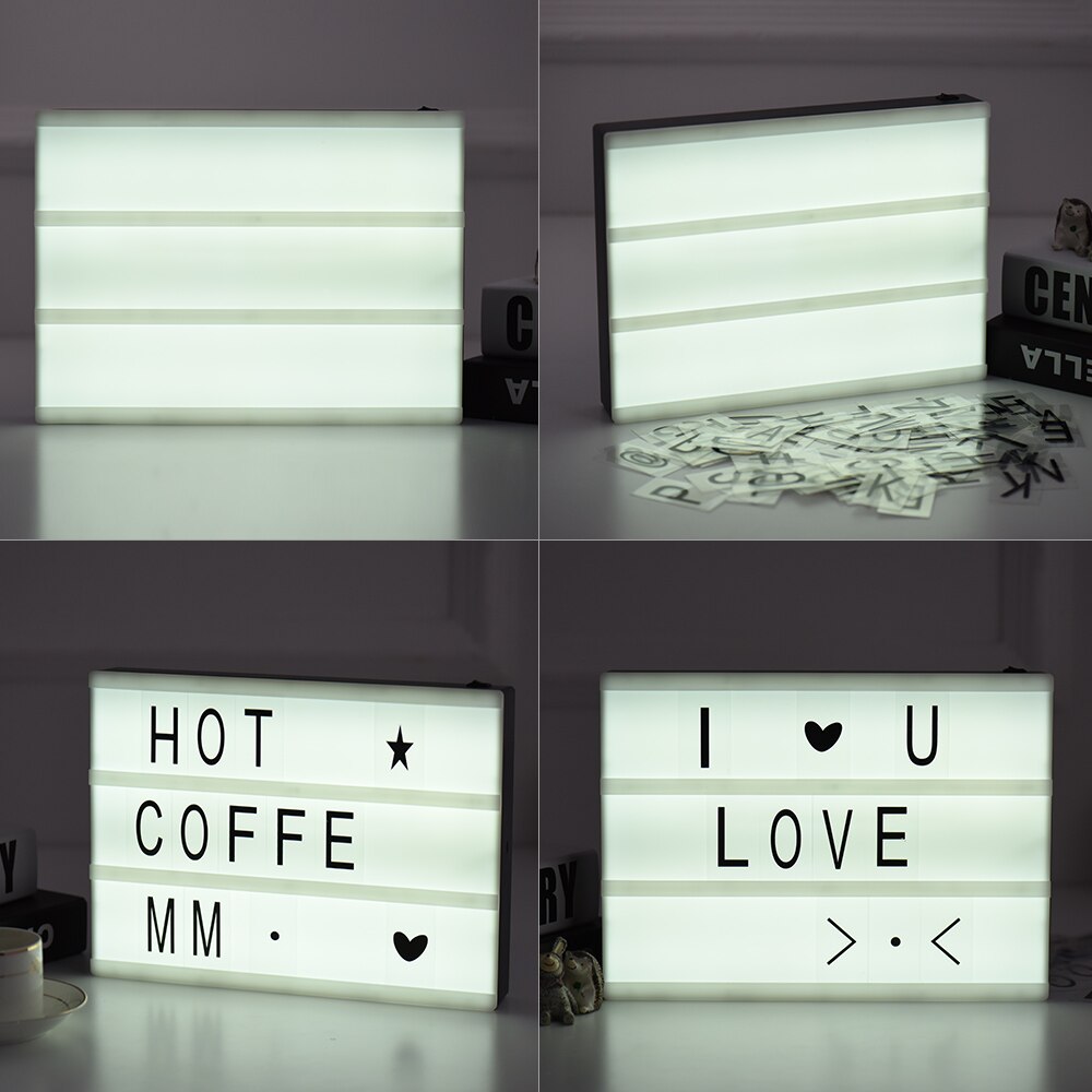 A4 Size DIY LED Cinema Lichtbak Message Board met Verwisselbare Letters Gratis Combinatie voor Verjaardag Wedding Party