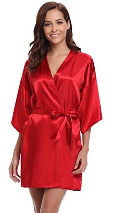 Vrouwen zijden satijnen korte nachtjapon effen kimono badjas badjas sexy badjas peignoir femme bruiloft bruid bruidsmeisjesjas: Xl / Legergroen