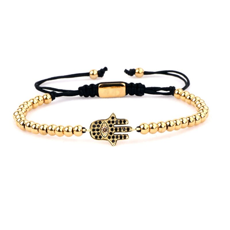 Jaravvi di alta qualità CZ Micro pavimenta mano perline in acciaio inossidabile cavo fatto a mano intrecciato Macrame braccialetto di amicizia regalo gioielli uomo: Yellow gold