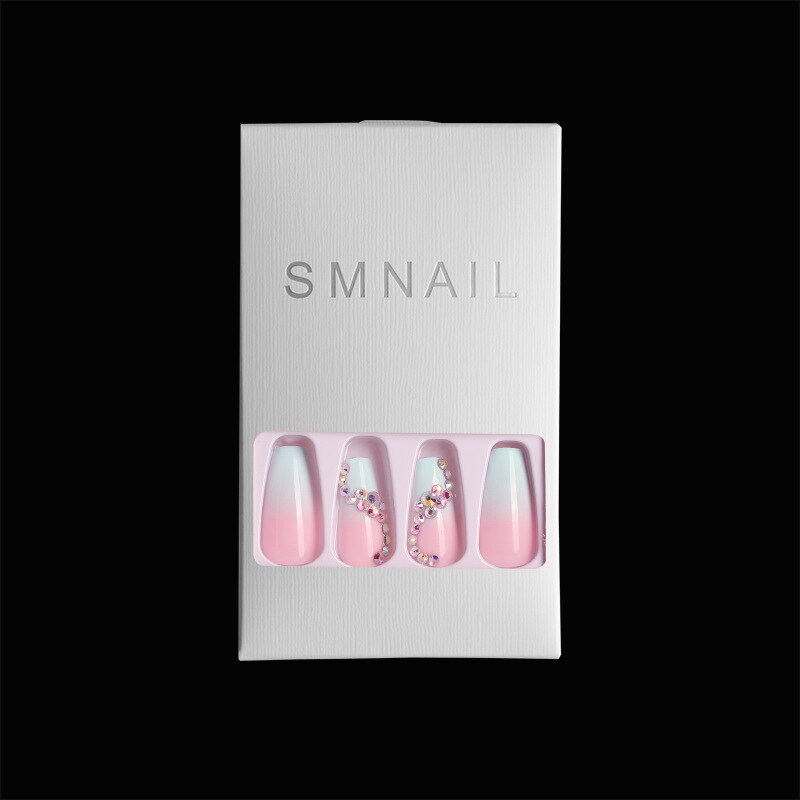 Faux-ongles longs, couleur dégradée, décoration diamant, 24 ongles, décoration de luxe, portables, couverture complète, avec designs, 24 pièces/boîte