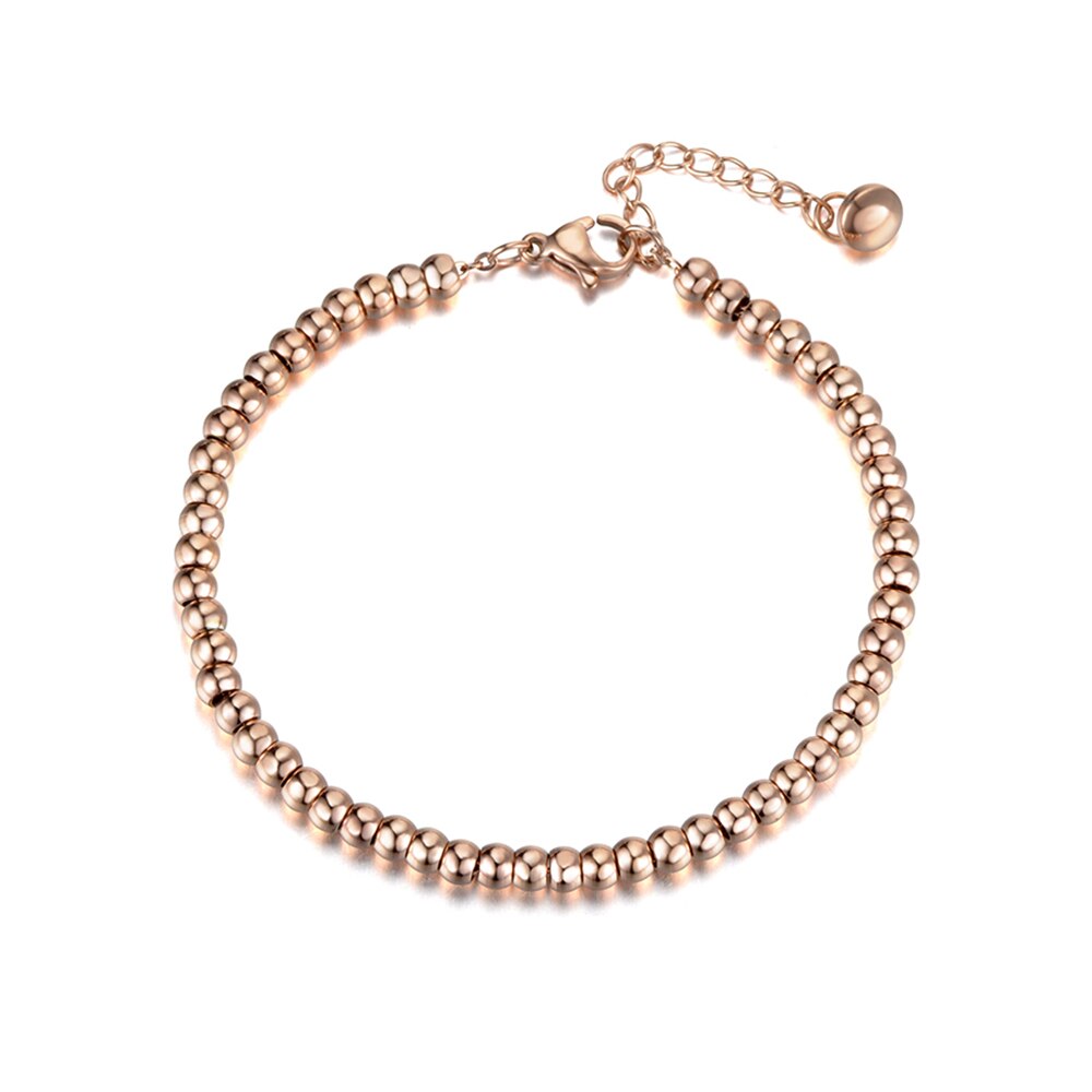 Lokaer-pulsera de cadena de eslabones de acero inoxidable para mujer, brazalete de hilo de cuentas redondas, Color oro rosa Clásico, 4/5/6mm, B18023