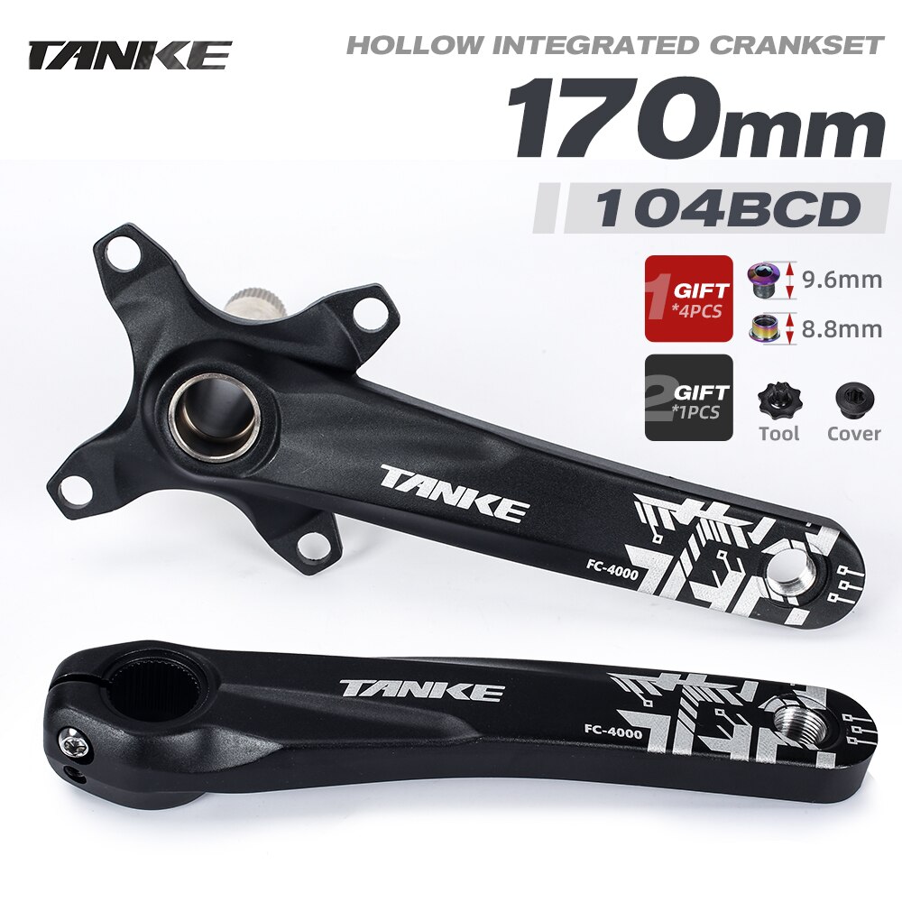 TANKE mountain bike Hollowtech crank 170mm MTB bicycle hollow integrated crankset 34 36t 104bcd chainring 7-13s speed chainwheel: 02B 170mm