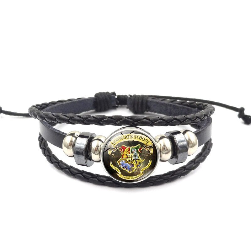 La escuela de magia Salazar Slytherin de vidrio hebilla encanto pulsera de joyería de hecho a mano multicapa DIY brazalete pulsera de cuero,: XL1588