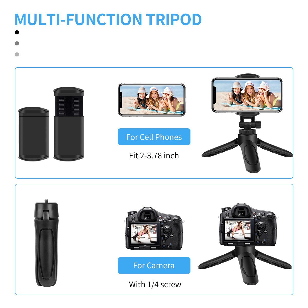 Universal Mini Tripod Stand 1/4'' For DJI OSMO Mobile 2 Feiyu Vimbal 2 Smartphone Action Camera Holder with Phone Clip Monopod