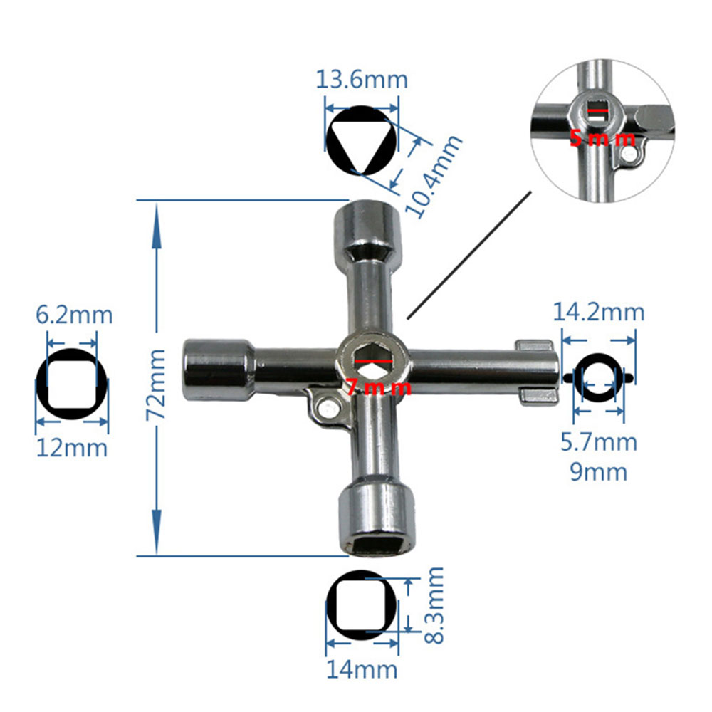 Multifonction 4 voies clé triangulaire clé universelle plombier clés triangulaires pour gaz compteur électrique radiateur purger armoire