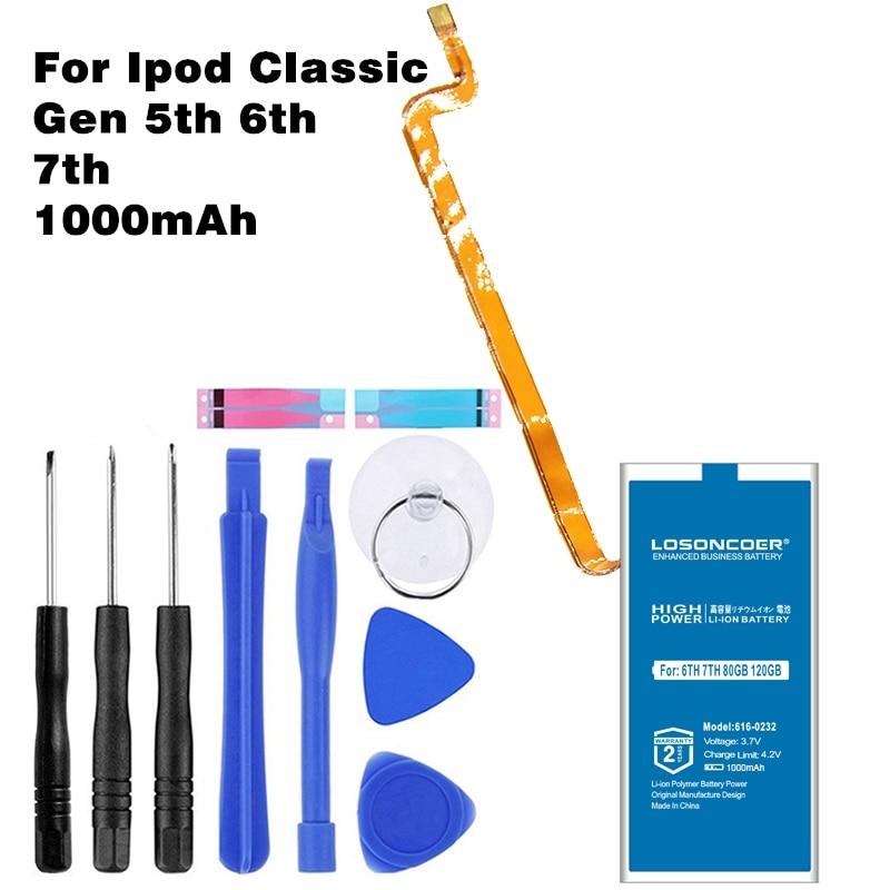 616-0232 1000mAh Battery For ipod Classic Gen 5th 7th 6th 120GB 80GB Thin 160GB For Ipod 5/5.5 Gen 30Gb 616-0229 Battery