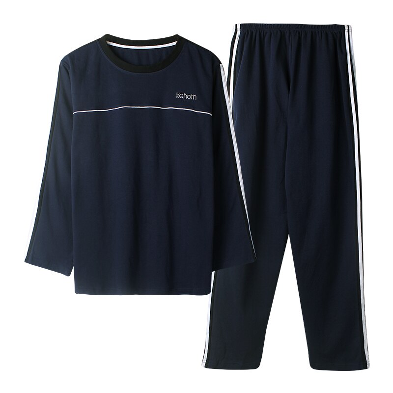 De talla grande L-3XL completa pijamas de algodón de los hombres pijamas para hombre manga larga casual de los hombres homewear blanco conjunto de pijamas para hombre