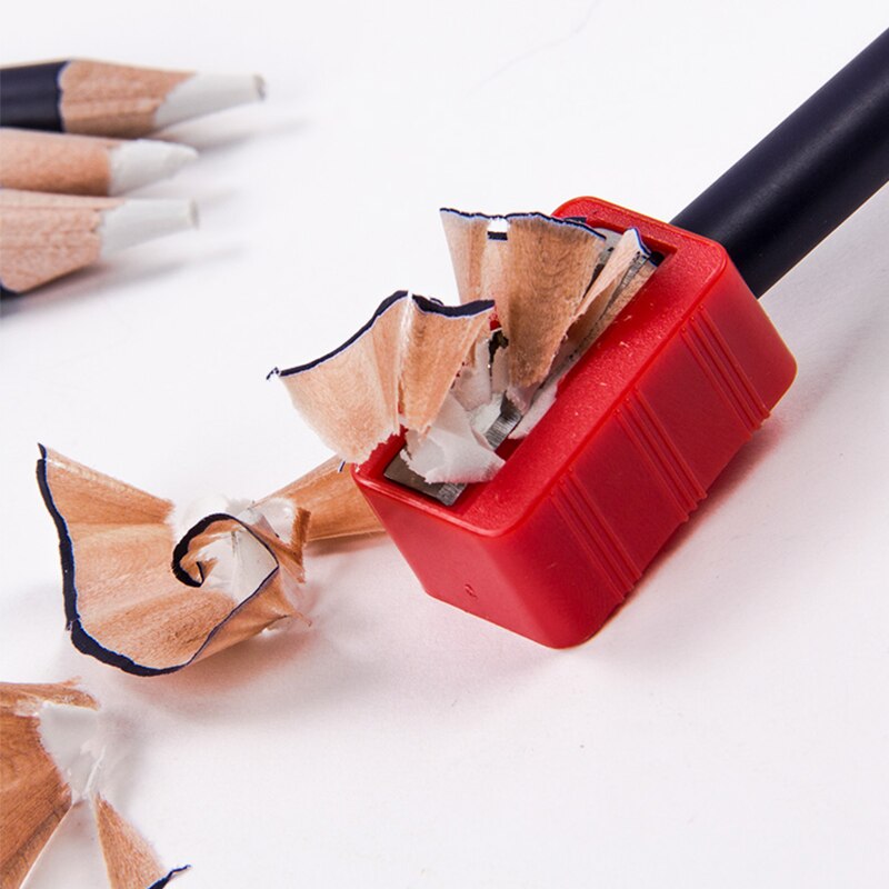 Plast mini röd pennvässare ett hål studenter brevpapper rektangel skärkniv liten manuell pennvässare