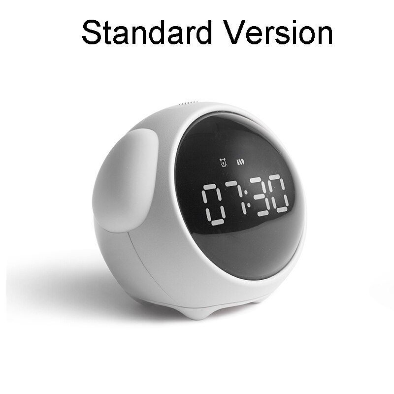 Leuke Uitdrukking Wekker Nachtkastje Voice Control Nachtlampje Usb Oplaadbare Kind Snooze Wekker Kid Digitale Led Klok: Basic white