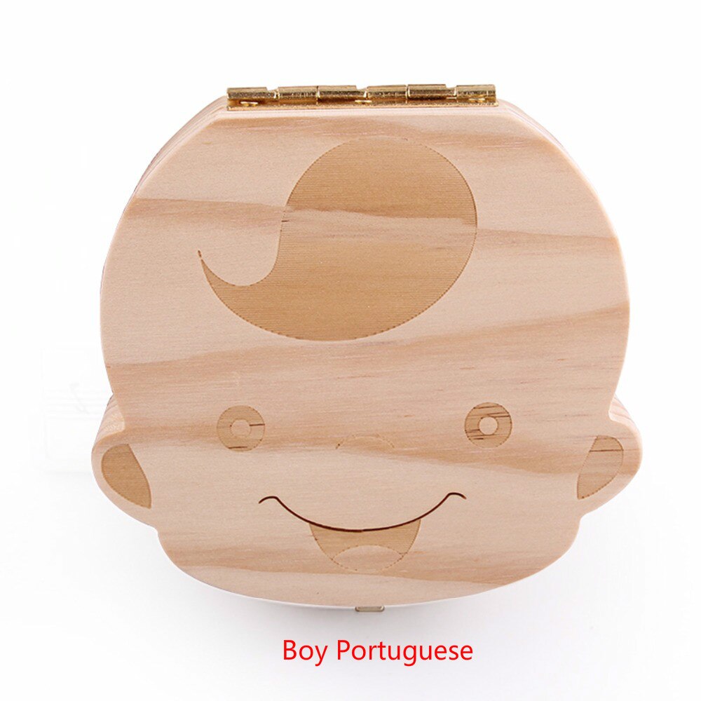 Tand Doos Engels Spaans Tekst Baby Jongen Meisje Fallen Opslag Natuurlijke Hout Case Besparen Melk Tanden Collection Organizer Houder: Boy Portuguese