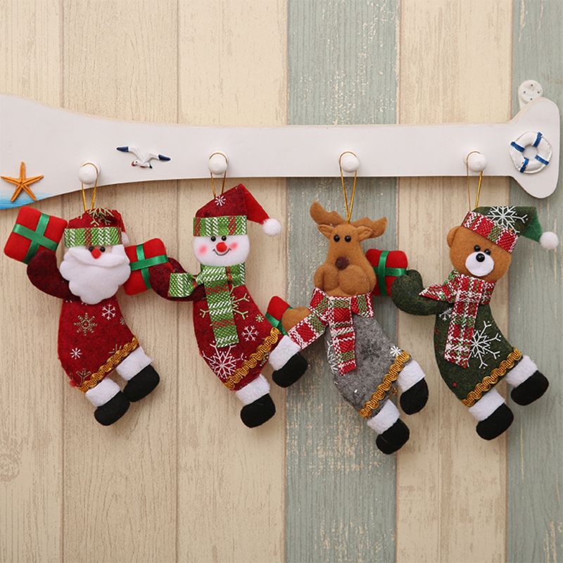 4pc kerstversieringen voor in de vorm van een kerstman, een hangende doos en een poppenhuisdecoratie