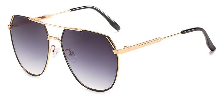 Polygon zonnebril dames heren vintage metalen gradiënt zonnebril luxe  uv400 tinten grote frame brillen: Goud gradiënt grijs