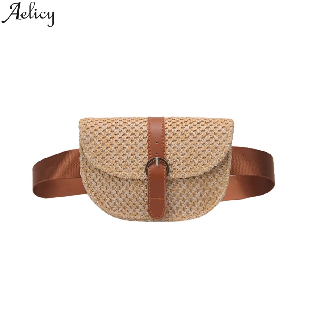 Aelicy Simple Chest Bag Women Straw Adjustable Shoulder Bag Outdoor Mobile Phone Stylish Waist Bag Cover Messenger Bag