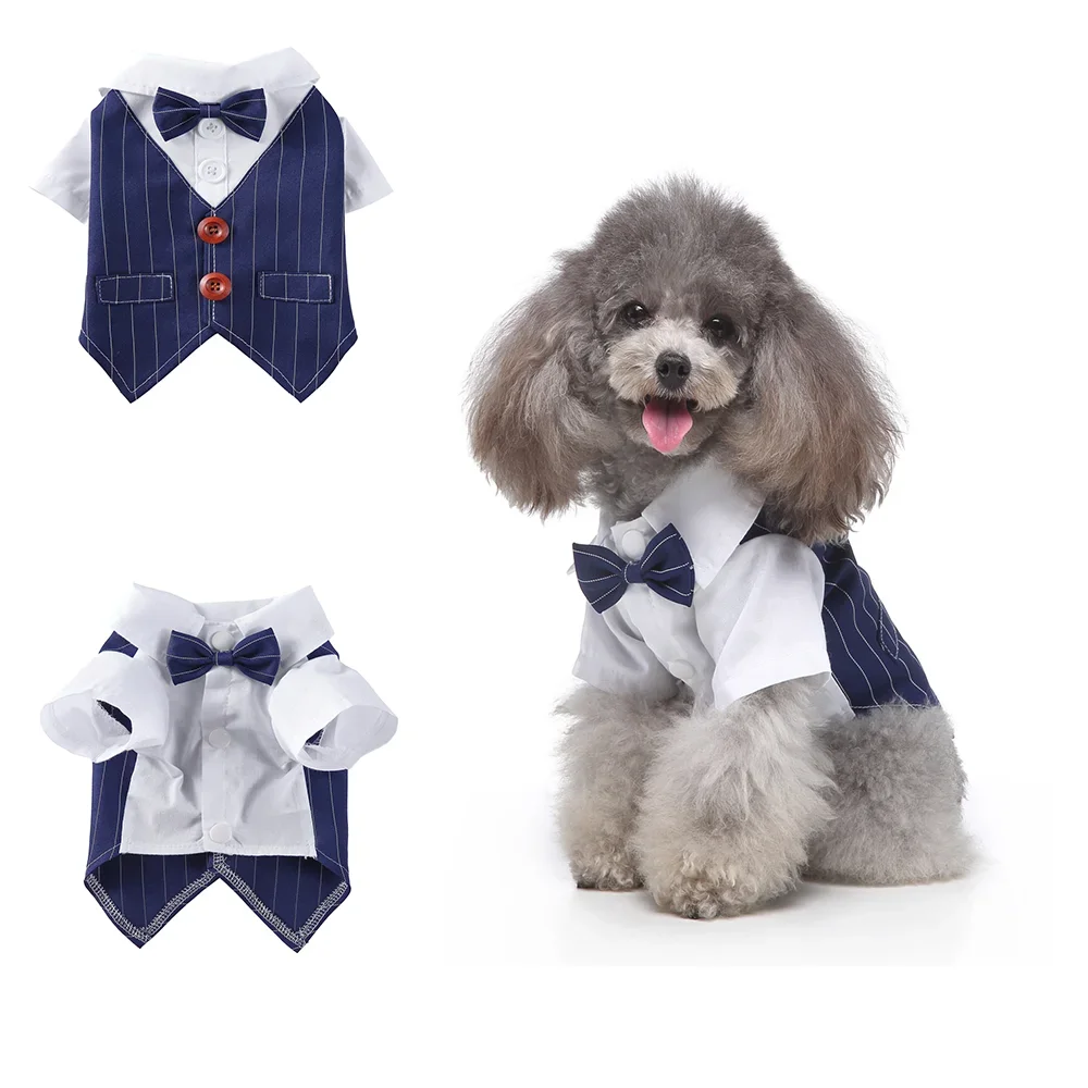 Gentleman Hond Kleren Kat Huisdier Trouwpak Leuke Cachorro Mascotas Pak Gestreepte Smokingvlinderdas Wedding Shirt Kostuum