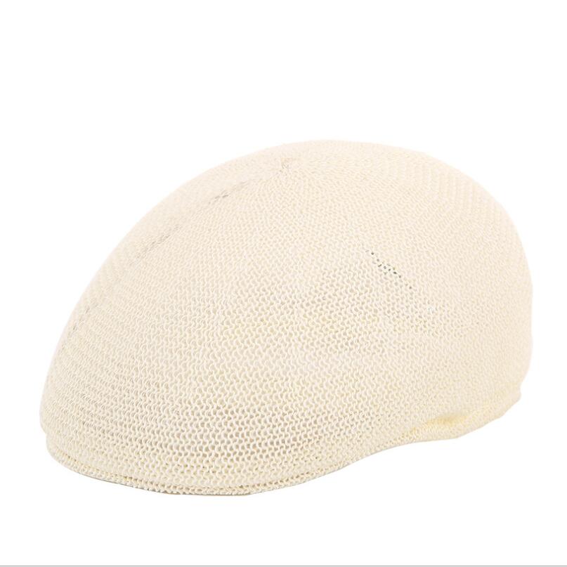 Men Summer Straw Sun Hat Newsboy Caps Breathable Male Beret Flat Cap Unisex Peaky Blinder Mesh Dad Hats: Beige