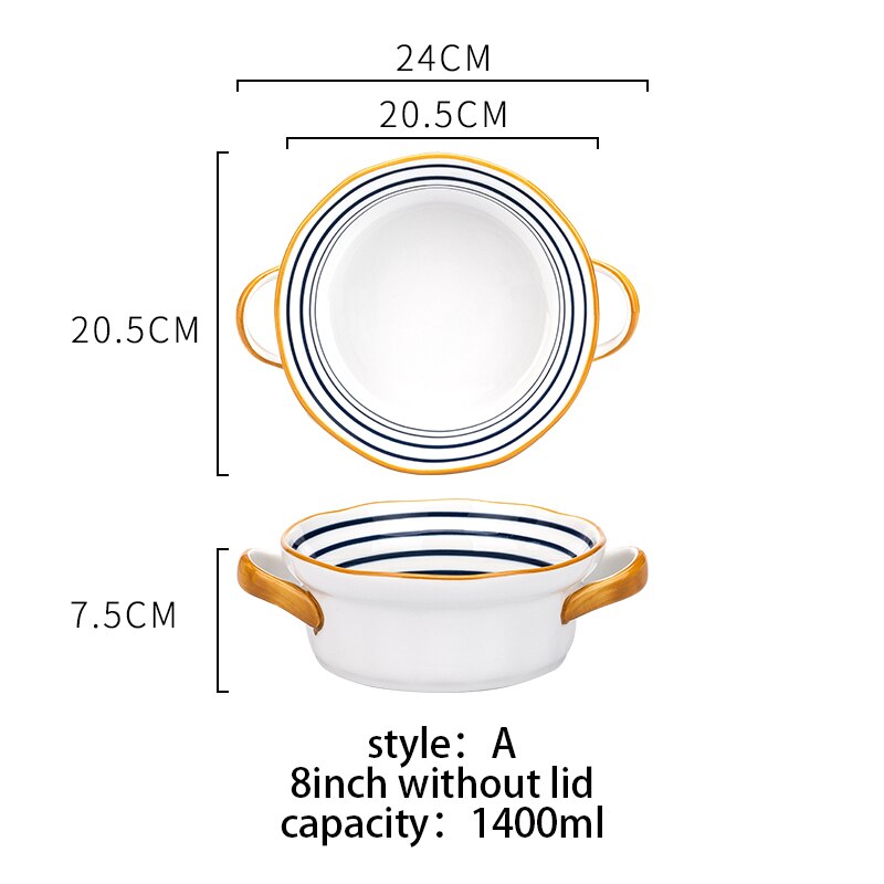 1.1/1.4/1.8L Japanse Soepkom Met Deksel Keramische Instant Noodle Kom Met Handvat Keuken Fruit Salade Pasta kom Ronde Bakvorm: 1400ml A