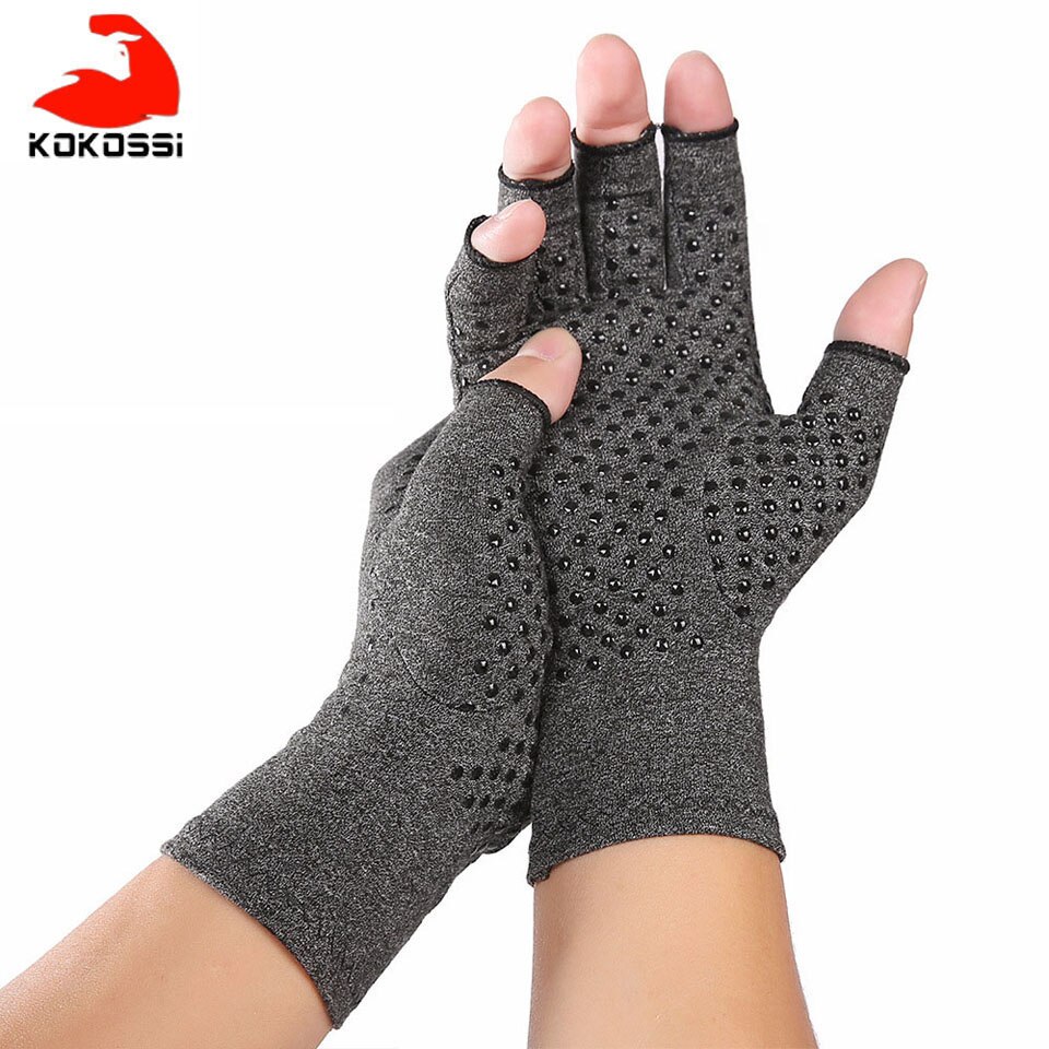 Kokossi 1 par kompression gigt handsker premium gigt led ledsmerter hånd handsker terapi åbne fingre handsker: Grå 2 / S