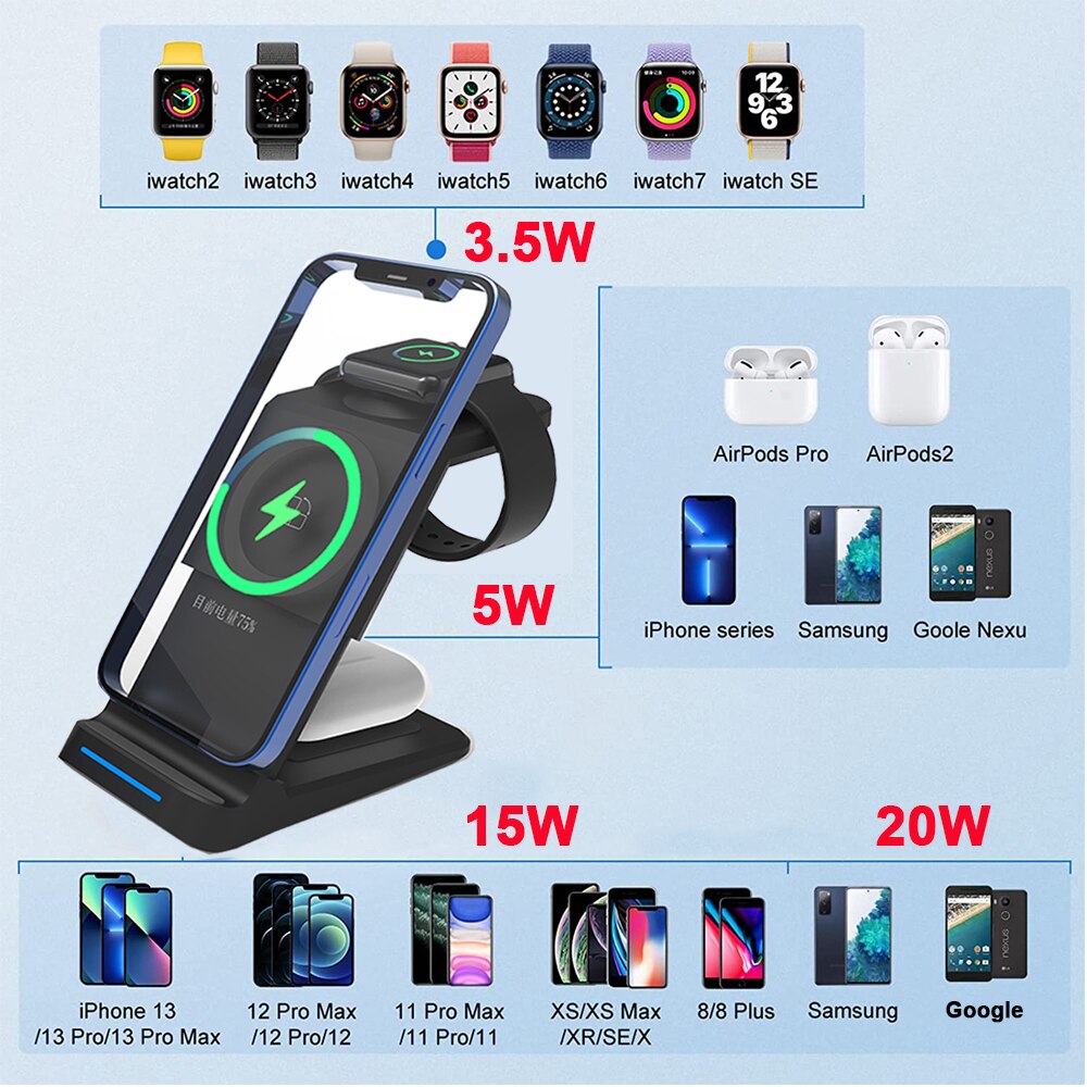 30w 3 in 1 magnetische kabellose ladestation für iphone 13 12 11 xr 8 apple watch qi schnellladestation für airpods pro iwatch 7 6