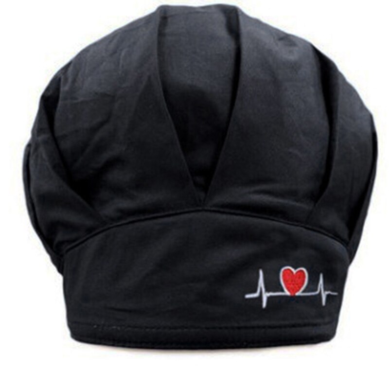 Doctor Nurse Bouffant Hat with Buttons Sweatband Polka Dot Dustproof Working Cap