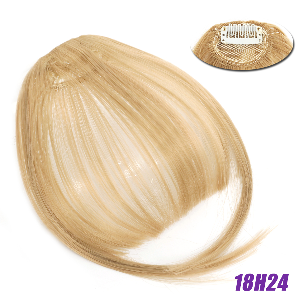 Flequillo romo sintético liso Natural LM, fibra de alta temperatura, marrón, flequillo completo con Clip para mujer con flecos de pelo de 6 pulgadas