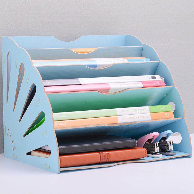 5 plateaux en bois pour documents de bureau, plateau à lettres, organisateur trieur de fichiers de bureau, support pour le bureau à domicile: Blue