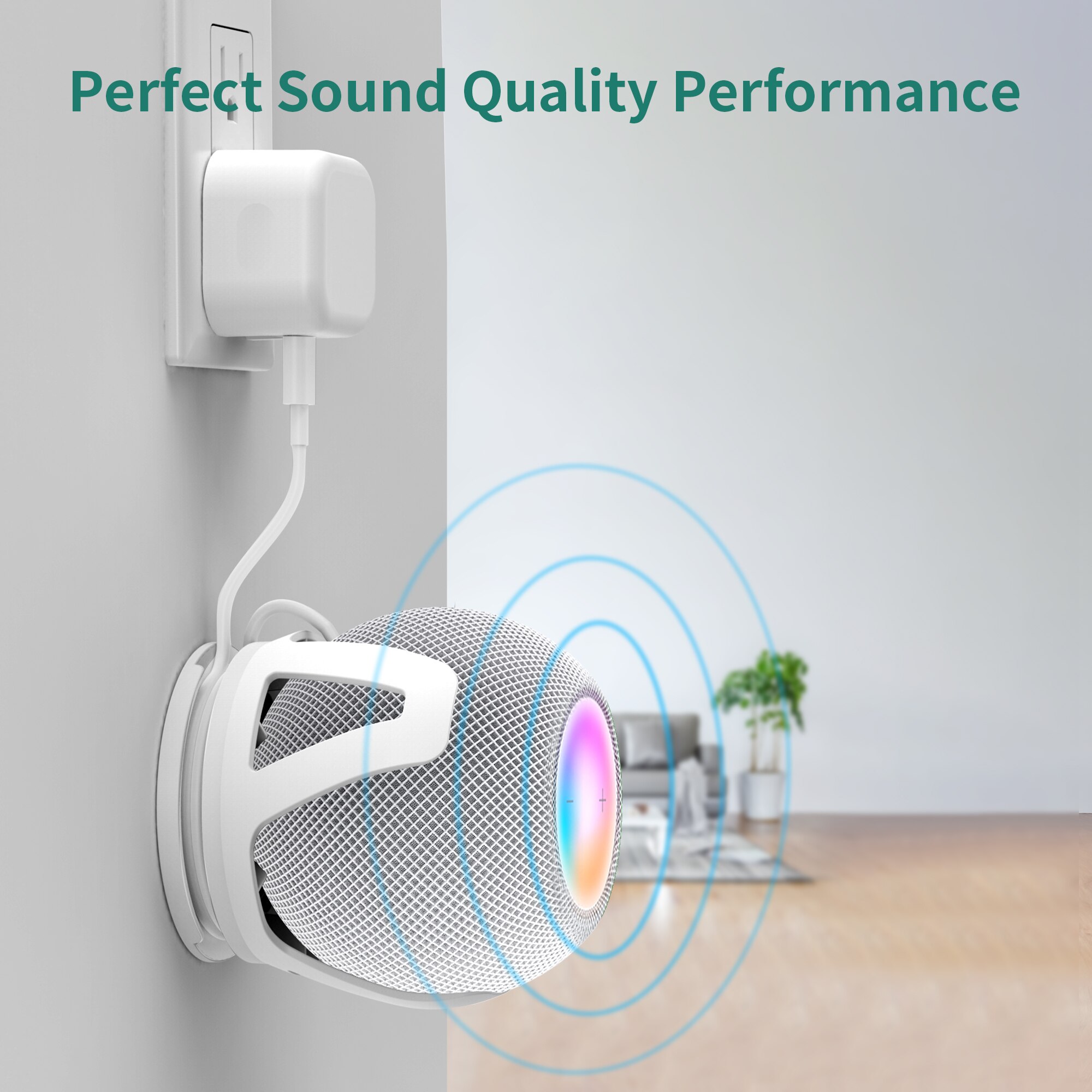 HomeMount Compatible with Homepod Mini Wall Mount - Self Adhesive or Drilling Home pod Mini Mount Perfect Cord Management