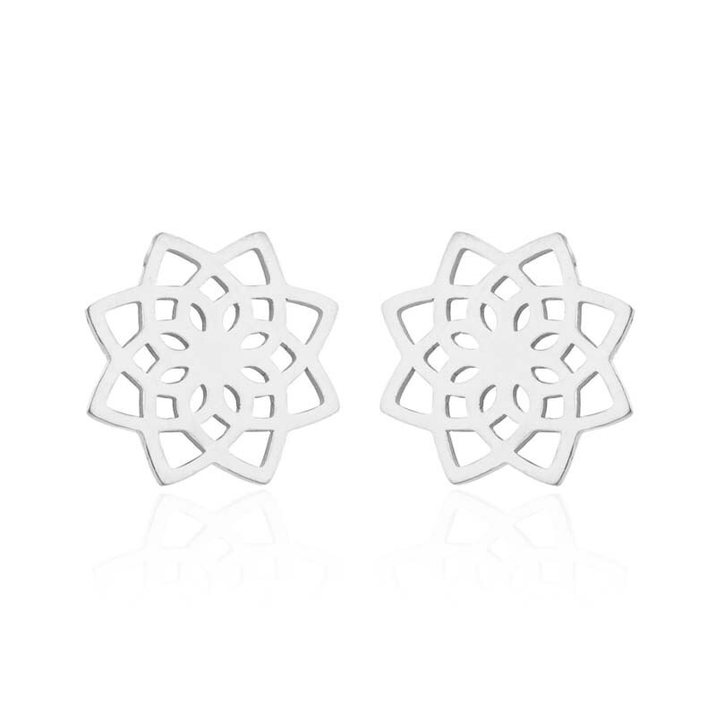 Rvs Leuke Zwarte Kleur Lotus Bloem Kleine Stud Oorbellen Charm Bloem Oorbellen voor Vrouwen Kids Jewelry: silver