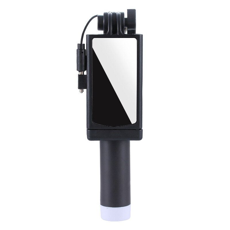 Mini palo de Selfie Universal extensible para teléfono, con cable remoto y espejo retrovisor, novedad: Negro
